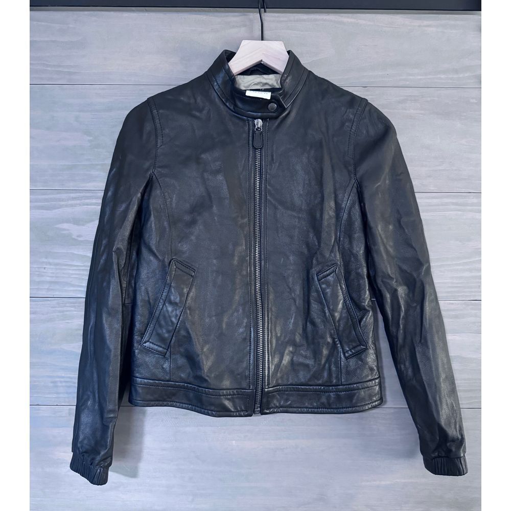 Coach Black Leather Jacket XS Bomber Moto‎ NWT
